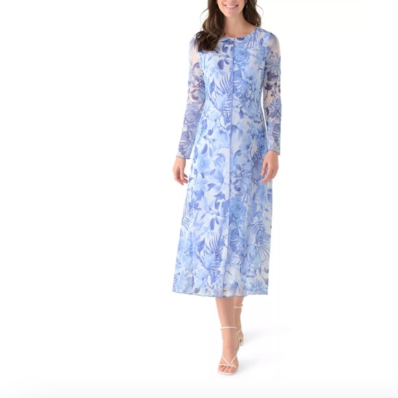 connected apparel Dresses & Skirts - Connected Apparel Elegant Blue Floral Women's Dress plus Sz 14 nwt $98 retail!